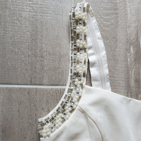 Lulu's Size Large Backless Beaded Ivory Bodycon Dress - Picture 4 of 8